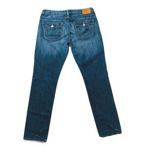 True Religion Cameron Slim Boyfriend Jeans Destroyed Button Fly Dark 30 (34) EUC